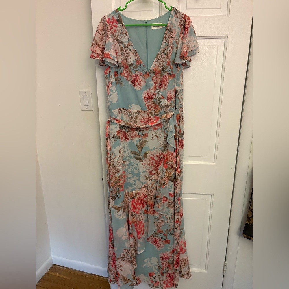 Eliza J Blue and Pink Floral Maxi Dress